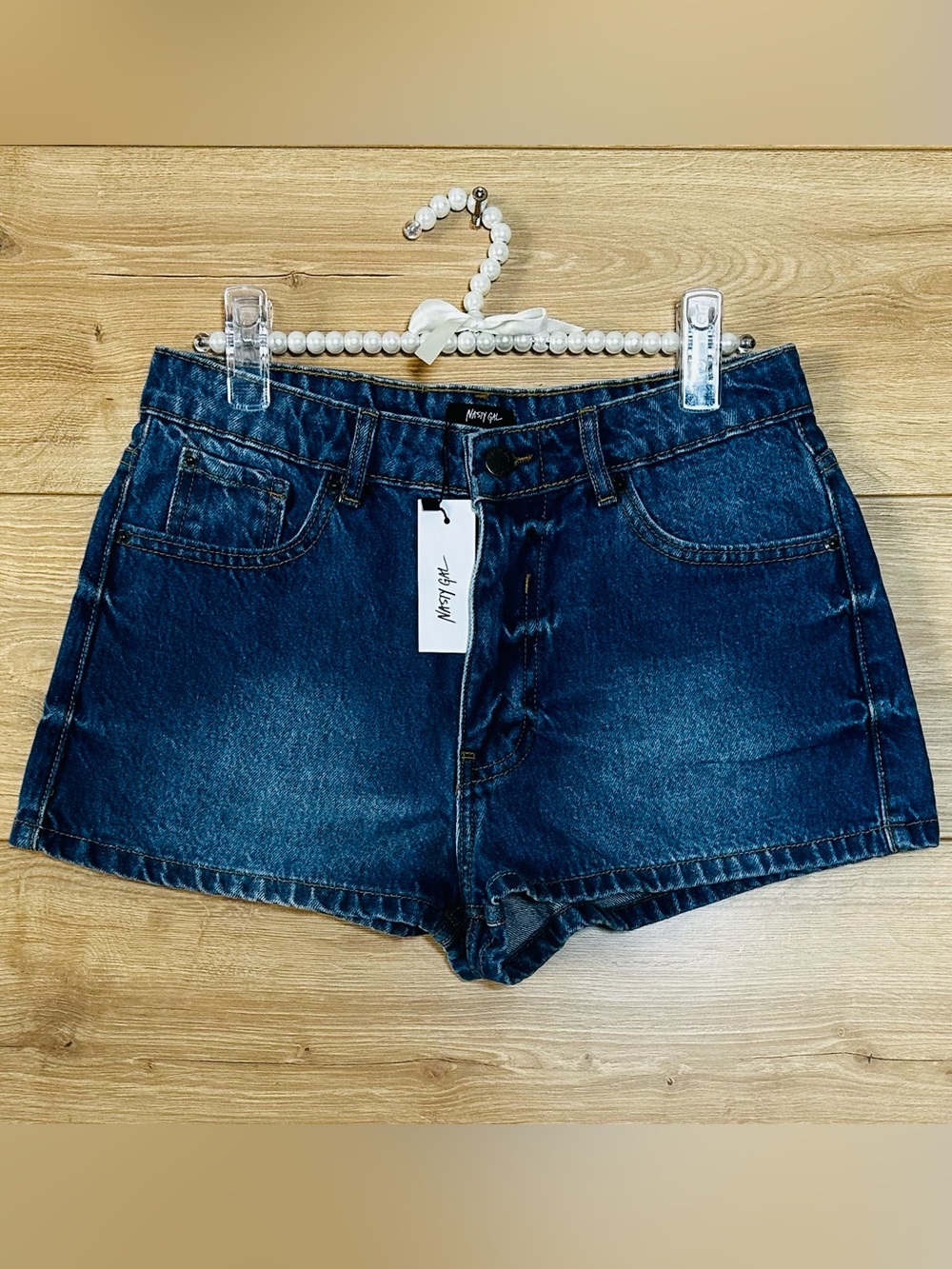 Nasty Gal Dark Blue Denim High-Rise Jean Shorts